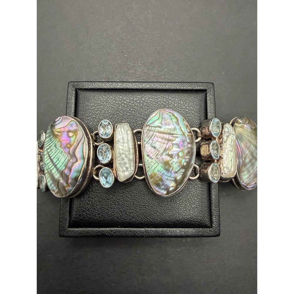 Vintage Sterling Silver 7-9" Topaz Pearl Bracelet 6.7 Grams J19